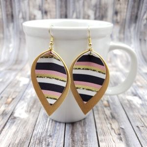 Gold Stripe double layer Faux Leather Earrings!